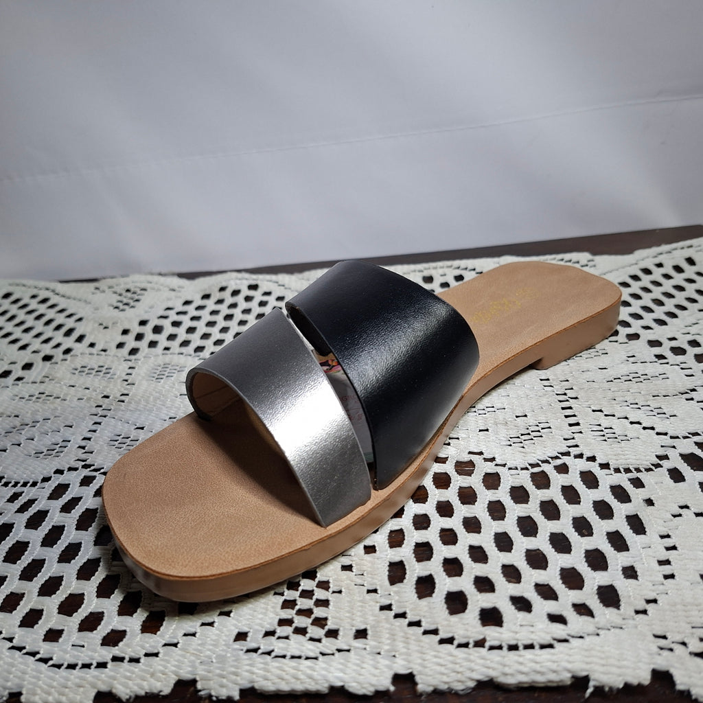 Sandalia negro con plateado
